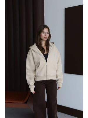 Flamex 3 Iplik Şardonlu Kapşonlu Hoodie Frm Bej P510437