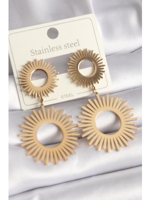 Calperia 316L Çelik Gold Renk Güneş Model Kadın Küpe - TJ-BKP9712