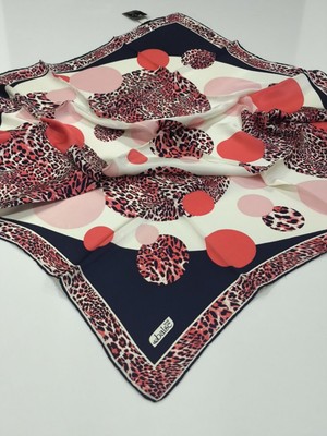 Balse Sura Ipek Eşarp Leopar Desen Lacivert Turuncu 5028-6