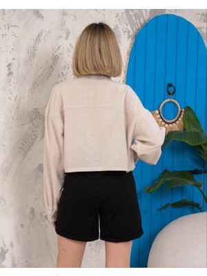 Zengezur Mall Snmswrld Kemer Cepli Keten Crop Gömlek Krem S255350 (Beden: M)