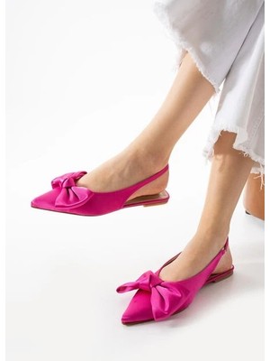 Flamex Cenya Fuşya Saten Babet Ayakkabı