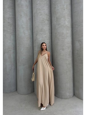 Flamex Aerobin Uzun Elbise Bej Pt