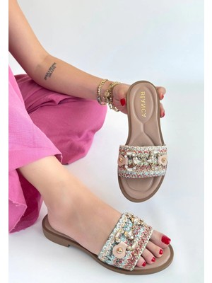 Flamex Gonne Renkli Hasır Dokuma Terlik