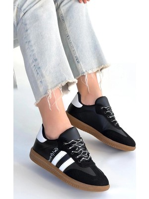 Flamex Zerti Siyah Cilt Bağcıklı Spor Ayakkabı