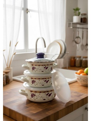 Emaye Pişir Sakla Tencere Seti 9 Parça