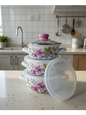 Emaye Pişir Sakla Tencere Seti 9 Parça