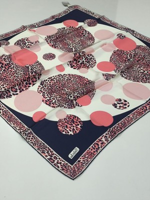 Balse Sura Ipek Eşarp Leopar Desen Lacivert Mercan 5028-7