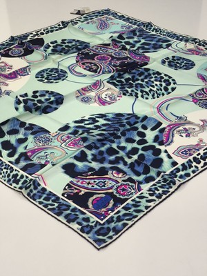 Balse Sura Ipek Eşarp Lacivert Mint Yeşil 5025-2