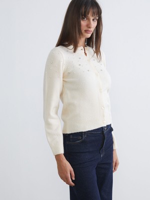 Lc Waikiki Yeni Sezon Bisiklet Yaka Taşlı Kadın Triko Hırka