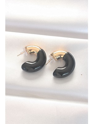 Calperia Ccb Siyah Gold Çift Renk Küpe - TJ-BKP8875