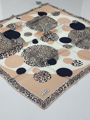 Balse Sura Ipek Eşarp Leopar Desen Yavruağzı Lacivert 5028-2