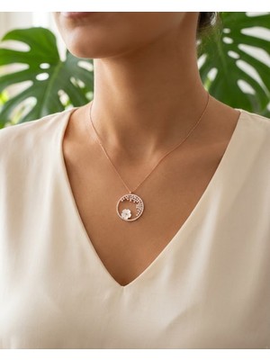 BG Jewellery Yuvarlak Taşlı Rose 925 Ayar Gümüş Kolye