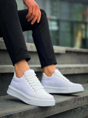 Flamex KB-X46 Kuback Beyaz Rugan Yüksek Beyaz Taban Günlük Spor Ayakkabı