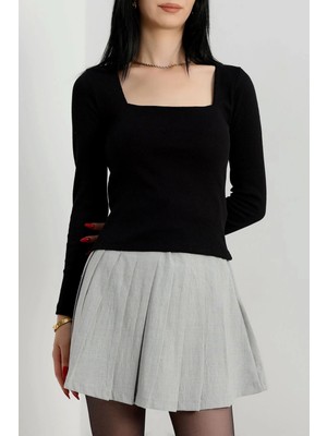 Zengezur Mall Snmswrld Çerçeve Yaka Kaşkorse Bluz Siyah (Beden: S)