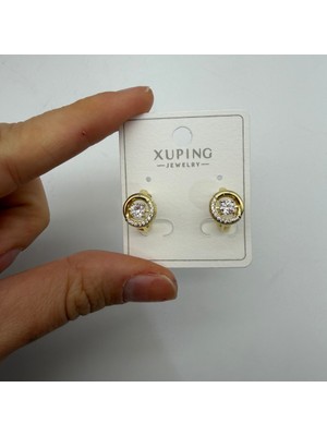 Xuping Çelik Halka Detaylı Taşlı Küpe