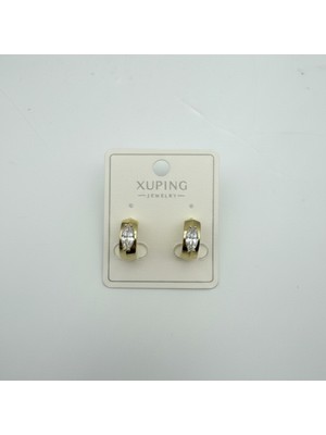Xuping Oval Taş Detaylı Çelik Gold Küpe