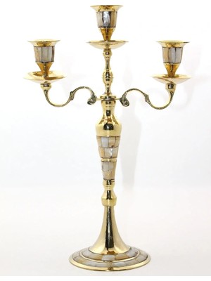 Epilons Pirinç Sedefli 3'lü Şamdan Model 1