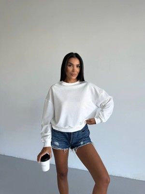 Zengezur Mall Snmswrld 2 Iplik Bisiklet Yaka Sweat Beyaz F2339 (Beden: L)