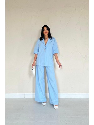 Etiler Collection Mavi Önü Tek Düğmeli Ceket Pantolon Takım