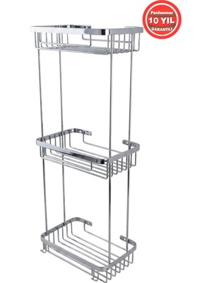 Banyom Home Clk Paslanmaz Çelik SUS304 Kalite Taci 3'lü Şampuanlık Banyo Rafı Krom Renk