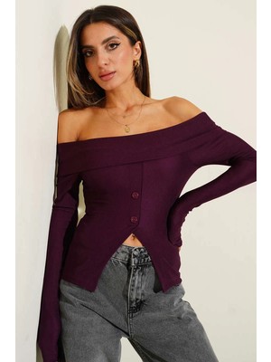 Zengezur Mall Snmswrld Madonna Yaka Düğmeli Bluz Mürdüm T4329 (Beden: Xl)