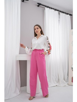 Livizmir Moda Beyaz Kolu Çiçekli Gömlek