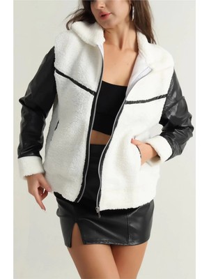 Zengezur Mall Snmswrld Deri Garnili Kuzu Peluş Mont Beyaz T1220 (Beden: M)
