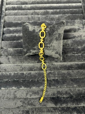 Oval Halkalı Düğüm Detaylı Gold Renk Çelik Zincir Bileklik