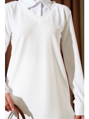 Zengezur Mall Snmswrld Gömlek Yaka Fitilli Salaş Ikili Takım Beyaz T4300 (Beden: L)