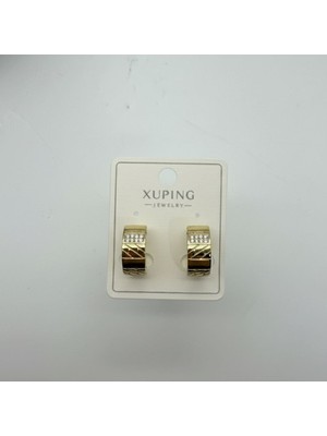 Xuping Taş Şerit Detaylı Desenli Gold Mini Halka Küpe