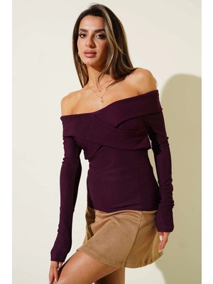 Zengezur Mall Snmswrld Madonna Çapraz Yaka Bluz Mürdüm T4331 (Beden: Xl)