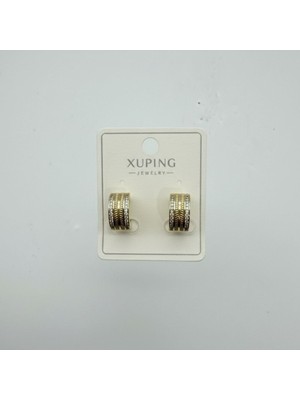 Xuping Çok Şeritli Taş Detaylı Gold Mini Halka Küpe