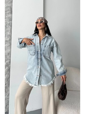 Zengezur Mall Snmswrld Cepli Püsküllü Kar Yıkama Kot Ceket Mavi D2515 (Beden: 40)