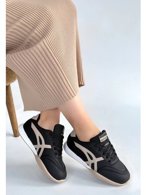 Zengezur Mall Snmswrld Zlay Siyah Cilt Bej Detaylı Bağcıklı Spor Ayakkabı (Numara: 36)