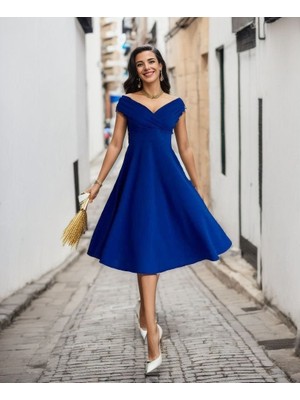 Bana Bi Giysi Livizmir Moda Kadın Kısa Kollu Kruvaze Yaka Eteği Volanlı Krep Elbise