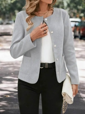 Yeşil Sarmaşık Kadın Uzun Kollu Yuvarlak Yaka Önden Düğmeli Kaşe Ceket