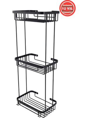 Banyom Home Clk Paslanmaz Çelik SUS304 Kalite Taci 3'lü Şampuanlık Banyo Rafı Mat Siyah Renk