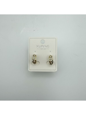 Xuping Zincir Formlu Taş Detaylı Gold Mini Halka Küpe