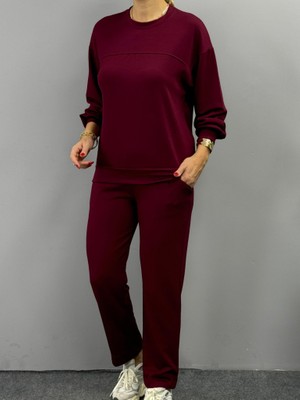 Livizmir Moda Kadın Uzun Kollu Bisiklet Yaka Viskon Iki Iplik Bluz ve Pantolon Ikili Takım