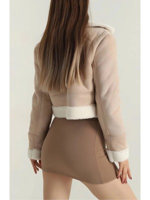 Zengezur Mall Snmswrld Içi Kürklü Dışı Süet Kısa Kaban Bej T1186 (Beden: Xl)