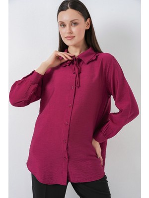 Fırfırlı Uzun Gömlek Tunik 5952 - Bordo