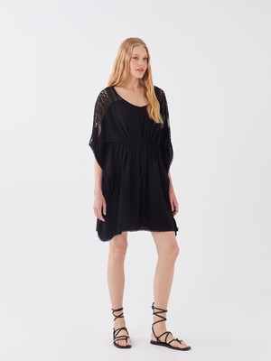 Lc Waikiki Yeni Sezon V Yaka Nakışlı Kısa Kollu Kadın Plaj Elbisesi