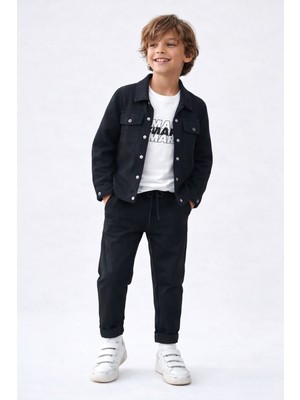 Matu Official Erkek Çocuk 3'lü Gabardin Ceket - Pantolon - Tshirt Takım 4-14 Yaş
