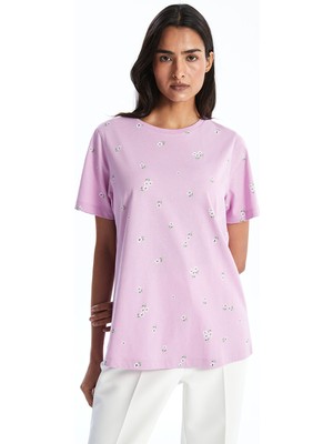 Lc Waikiki Yeni Sezon Bisiklet Yaka Desenli Kadın Tişört