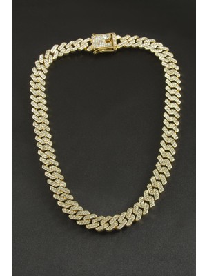 Flamex Chain Zikzak Zirkon Taşlı Lüks Çelik Kolye