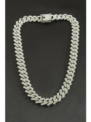 Flamex Chain Zikzak Zirkon Taşlı Lüks Çelik Kolye