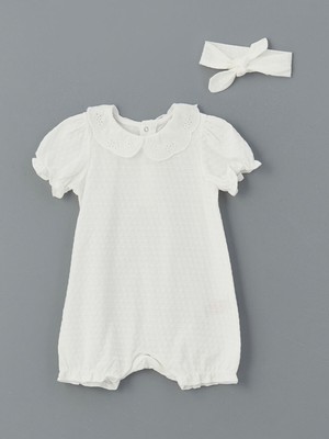 Lc Waikiki Yeni Sezon Nakışlı Kız Bebek Tulum ve Saç Bandı 2'li