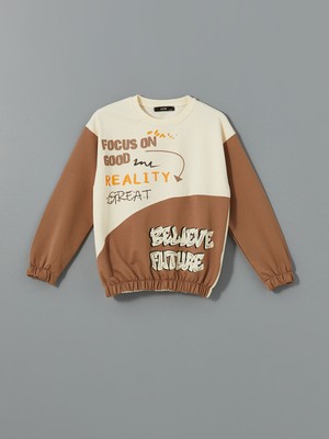 Lc Waikiki Yeni Sezon Bisiklet Yaka Baskılı Kız Çocuk Sweatshirt