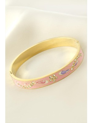 Flamex Çiçek Mineli Lüks Çelik Kelepçe Bileklik