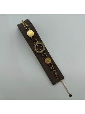 Mare Accessories Reşat Figürlü Çeyrek Altın Yuvalı Çelik Bileklik